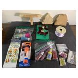 Beads, glue stick, ribbon, glitter pins