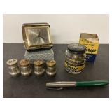 Bulova vintage clock radio, 4 vintage salt and