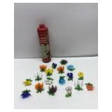 Vintage Handmade Glass Flower Magnets & Talcum