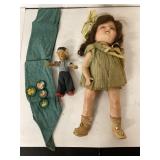 Antique composite glass eye doll, Girl Scout sash