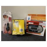 NEW alarm, lightbulbs, phone charger