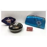Vintage Japanese trinket dish, purse, more