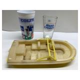 Kids toy boat, Bud light glass & more