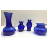 Blue glass vases