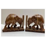 NEAT wood carved elephant bookends