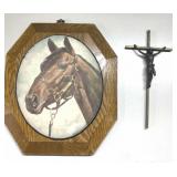 Vintage horse plaque & Crucifix