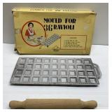 Mid century modern Ravioli Mold & wood rolling pin