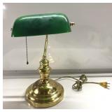 WORKING vintage green glass desk lamp