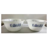 Vintage Glasbake Currier & Ives Blue Train bowls