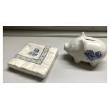 Pfaltzgraff Pig coin bank & cocktail napkins