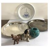 Antique silverplate trays, birthday plate & more