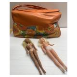 Retro case & 2 Barbies