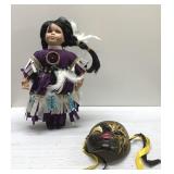 Indian porcelain doll 12" & mask