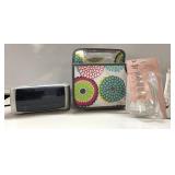 Nail care kit, Emerson clock radio & tote carrier