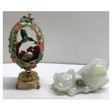 House of Faberge Numbered egg & Fenton (?) cat