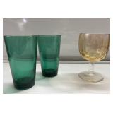 Green & carnival glass glasses