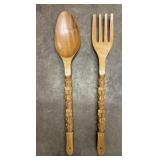 Vintage 29" long wood fork & spoon Philippines