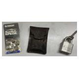 Padlock w/ key, hearing aid batteries more