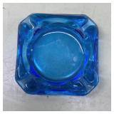 Mid century modern blue glass ashtray