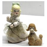 Vintage girl with dog on chain figurine