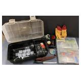 All kinds of fishing stuff-knife, bobber, tackle m