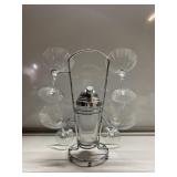 Martini glasses and shaker with holder