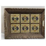 Retro wood & tile tray--15x 20 some repairs needed Retro wood & tile tray--15x 20 some repairs needed