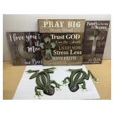 3 wooden plaques- 16 x 16' & metal geckos 3 wooden plaques- 16 x 16' & metal geckos