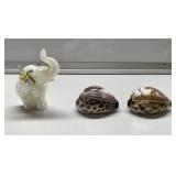Fenton elephant & carved shells-elephant & whale Fenton elephant & carved shells-elephant & whale
