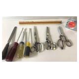 Vintage scissors, Lufkin tape measure, ruler and m Vintage scissors, Lufkin tape measure, ruler and m