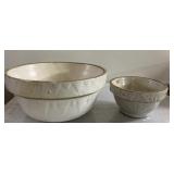 Antique crock bowls-have cracks & chips Antique crock bowls-have cracks & chips