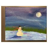 Throwing a snowball Snowman painting 8x10 Throwing a snowball Snowman painting 8x10