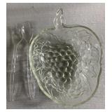 Vintage glass fruit bowl w/ plastic serving forks Vintage glass fruit bowl w/ plastic serving forks