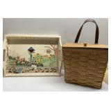 CUTE birdhouse wood tray & a basket CUTE birdhouse wood tray & a basket