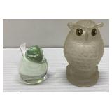 Glass owl & art glass bird-bird has chips Glass owl & art glass bird-bird has chips
