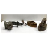 Antique grinder & irons Antique grinder & irons