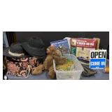Hats, air matress, sign, beads, plush more Hats, air matress, sign, beads, plush more