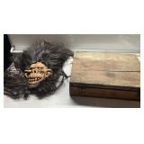 Wood box of tap & dies & crazy mask Wood box of tap & dies & crazy mask