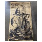 Woven straw with ship print Woven straw with ship print