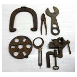 Antique horseshoe, vice & tools Antique horseshoe, vice & tools