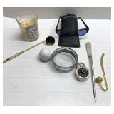 Blu-Blocker glasses, candle & snuffer, letter Blu-Blocker glasses, candle & snuffer, letter