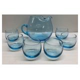 Vintage blue glass juice set
