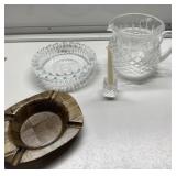 Ashtrays, creamer & candle holder-some lead