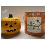Ceramic Halloween jack o lantern & bucket
