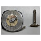 Vintage Evans tape measure & razor (Small item)