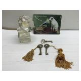 Victrola keys, glass record player & small RCA