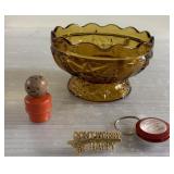 Vintage Fisher Price man, amber glass bowl & more