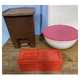 HUGE Tupperware bowl, tool box & trash can-lid on