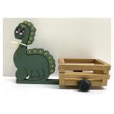 CUTE wood dinosaur w/ cart-toy, plant holder