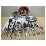 Vintage hammered aluminum, pitcher, flatware, more